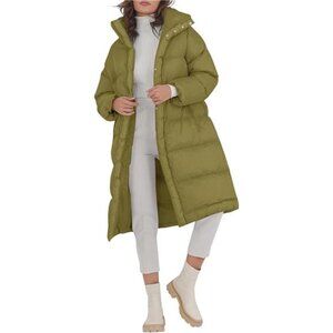 Women's Long Puffer Jacket Stand Collar Zip Baggy Down Coat with Side Pockets